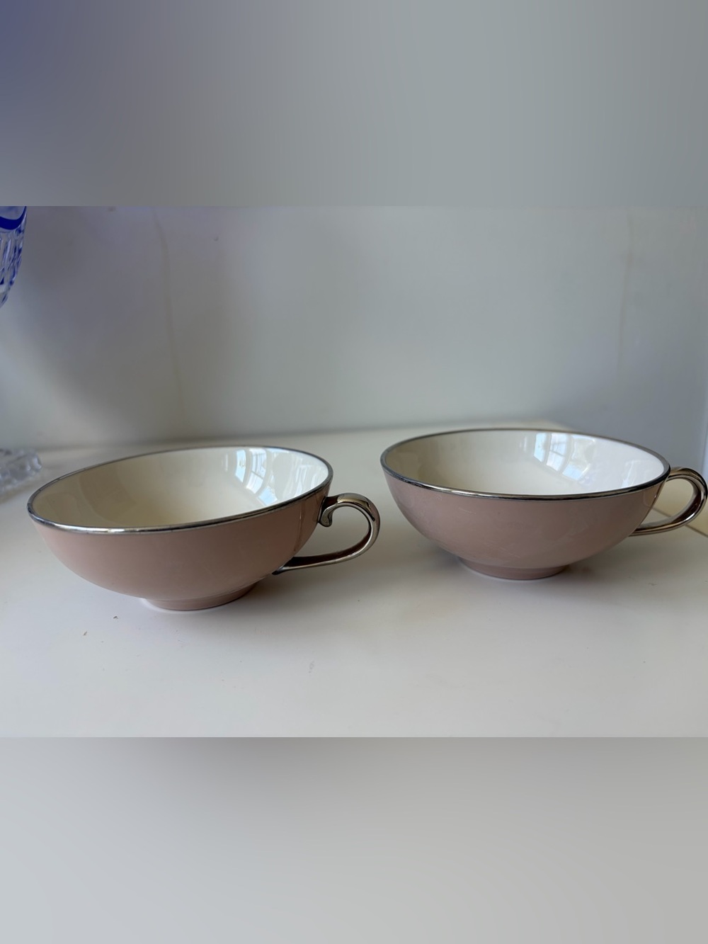 Franciscan Sandalwood Pink Tea Cups w/ Handle Silver Rim Set 2
